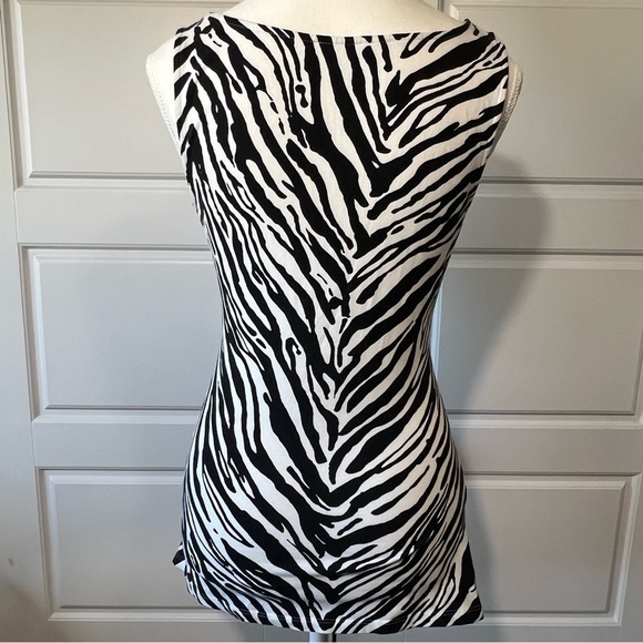 Express‎ Zebra Print Sleeveless Dress Ruched Bodycon Mini Dress Animal Print Med - Picture 4 of 5